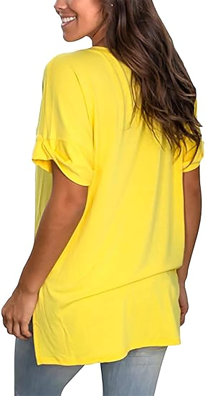Sampeel Womens Short Sleeve V Neck Shirts Summer Casual Tops Blouses Yellow L - Image 3
